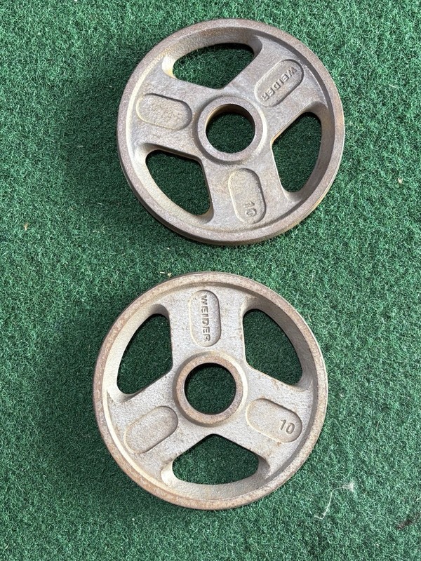 Weider Olympic Hammertone 2" Weight Plates (2) 10 Pounds Tri-Grip