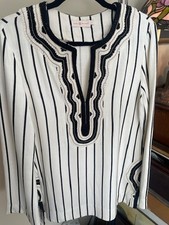 MINT! TORY BURCH "FILIPA" TUNIC sz 8 Ivory Black Embroidered