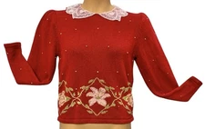 Vintage Herman Geist Hand Embroidered Cardigan Lace Collar Sweater Womens Medium