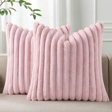 Faux Fur Plush Throw Pillow Covers 18x18 Set of 2, Luxury Soft Fluffy Striped...