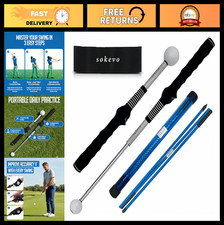 Retractable Golf Swing Trainer Aid - Rhythm Click Sound, Grip Attachment, Tempo