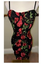New WT, Pretty Little Thing Brand,Little Black Dress w/Bold Red Floral Design