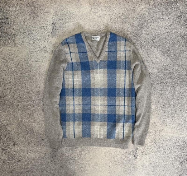 Men Johnstons of Elgin Sweater Silver Wool M