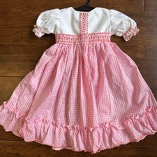 Vintage Martha s Miniatures We re Fussy Dress Sz Med Pink Gingham Hearts Ruffles