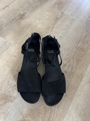 Eileen Fisher Emmy Platform Sandals Black Suede Women s Size 7.5