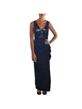 VINCE CAMUTO Womens Navy Cascade Ruffle Sleeveless Formal Gown Dress 8