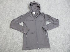 Fabletics Jacket Womens Medium Gray Hooded Full Zip Thumbholes Athletic Stretch