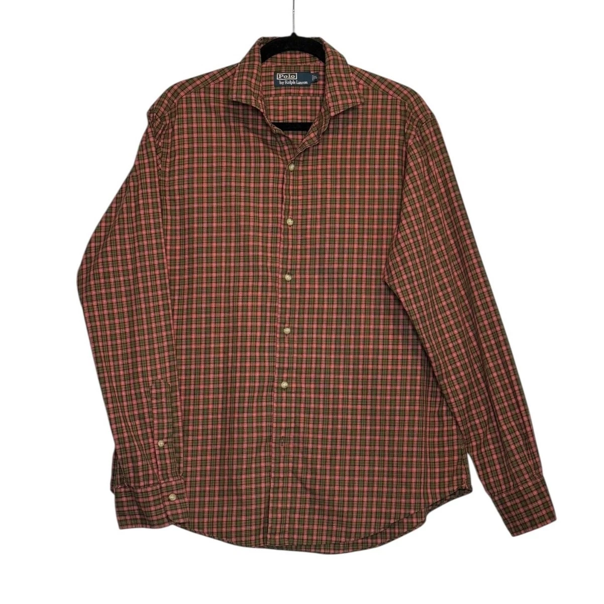 Polo by Ralph Lauren red green plaid long sleeves button shirt size Large