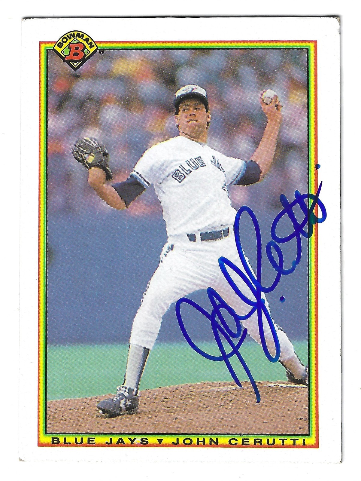 JOHN CERUTTI TORONTO BLUE JAYS SIGNED 1990 BOWMAN BASEBALL CARD DETROIT TIGERS