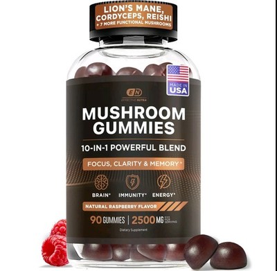 Effective Nutra Mushroom Gummies 10 Mushroom Blend 2500mg 90 Gummies New