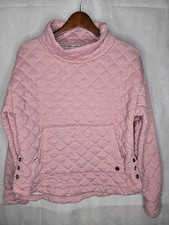 Jones New York Sport Quilted Sweatshirt Pink Chevron Funnel Neck Snap L