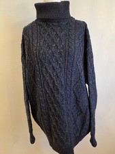 Aran Crafts Sweater Men Grey 100 Merino Wool Turtleneck Cable knit Size L