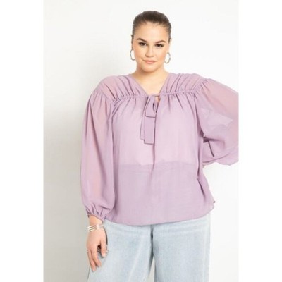 Eloquii Chiffon Tie Neck Tunnel Blouse Plus Size 28 New