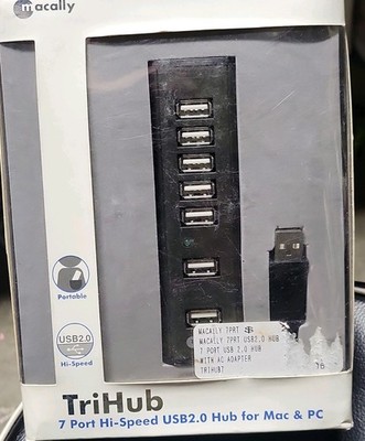 Macally 7 Port Hi-Speed USB2.0 Portable Powered Hub Black Type A for Mac PC