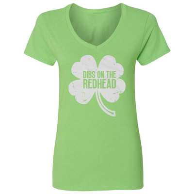Dibs On The Redhead Tee - Funny St Patricks Day Ladies' V-Neck Tshirt