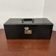 Vintage 8-Track Storage Case 24 Slots Black Faux Alligator   Red Interior
