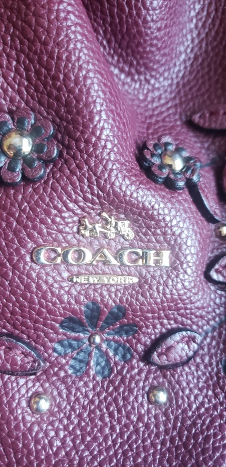 BOLSO DE HOMBRO COACH WILLOW FlORAL EDIE 31 CUERO GRANULADO ROJO BORGOÑA NUEVO SIN ETIQUETAS Foto 2 de 4