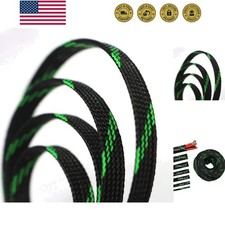 30ft PET Expandable Sleeving Wire Cable Sleeve 1/4", Green Black