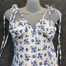 Marthea Medium White Blue Floral Maxi Summer Feminine Bodycon Strap Dress Resort