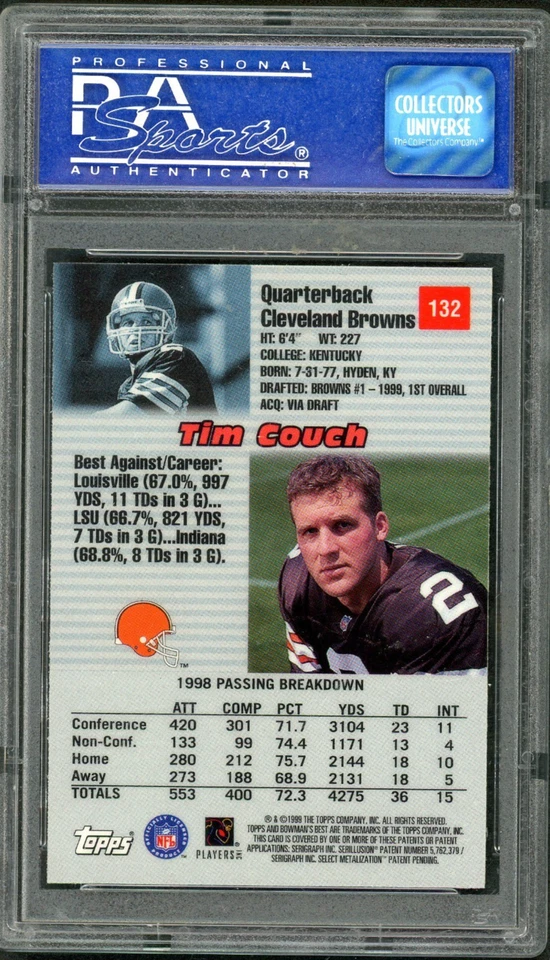1999 Bowman's Best - Tim Couch #132 (RC) PSA 9 - Image 2 of 2