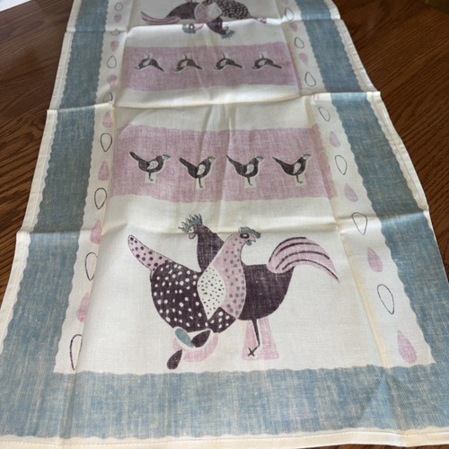 Vintage Henne Hahn Geschirrtuch/Handtuch rosa blau braun 28x15 hat Vergilbung - Bild 6 von 8