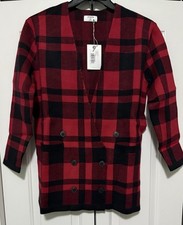 Cárdigan Suéter Untuckit Chole Para Mujer XS Rojo Búfalo Negro Mezcla Rayón Botón