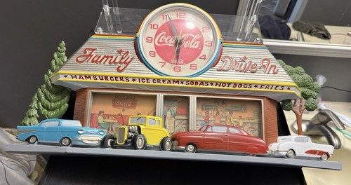 Vintage 1988 Burwood Coca Cola Clock Family Drive-In USA WORKS! Plastic. Clean!!