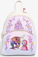 Loungefly Disney Beauty and the Beast Belle Castle Winter Snow Floral Backpack