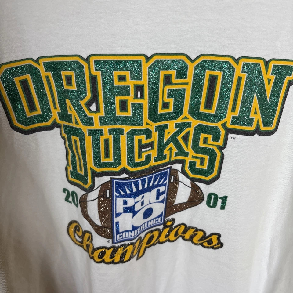 Vintage 2001 Oregon Ducks PAC 10 Champions White Women's Football Shirt - Image 2 of 4