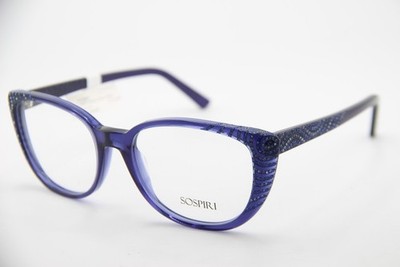 NEW SOSPIRI PATRIZIA 260A TRANSLUCENT BLUE CRYSTALS AUTHENTIC EYEGLASSES 55-18