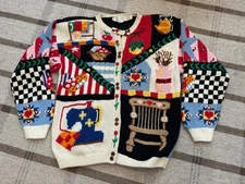 Vintage 1990 The Eagle Eye Hand Knit Sweater Women Medium Granny Cottage Core US