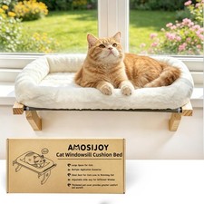 Cat Sill Window Perch Sturdy Hammock Window Seat with Cushion Bed Cover, Wood...