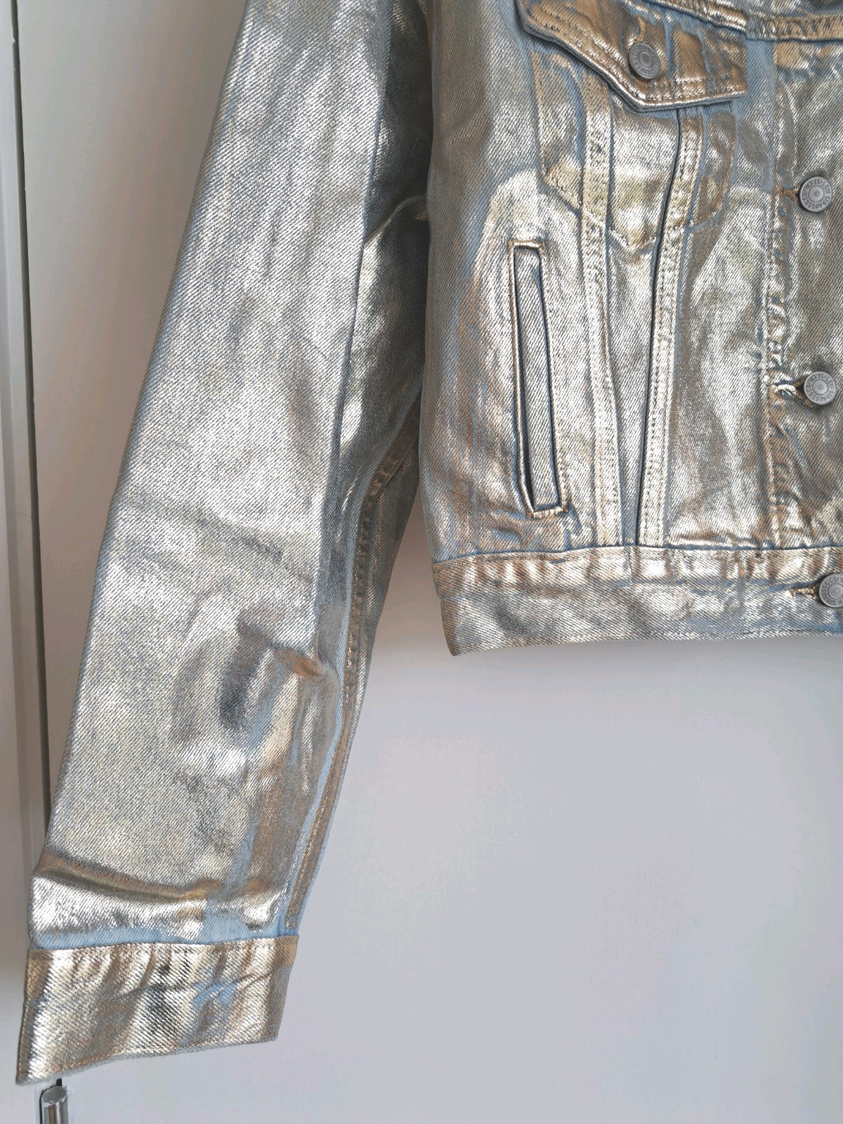 Levi Strauss Jacket Levi's Shrunken '90s Trucker Jacket £140rrp Blue Gold BNWT image 9