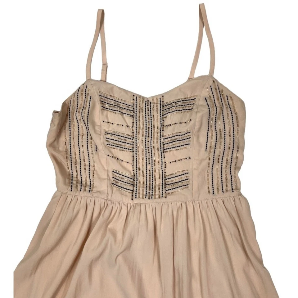 Vestido Mini Correa Espagueti American Eagle Blush Bronceado Cuentas Talla 4 Foto 4 de 4