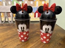 Disney 2 Minnie Mouse Tumbler Ears Acrylic Cups w/ Straws 16 fl oz