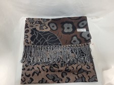 Pashmina Scarf Brown  Black Animal Print Design Cashmere  Silk Scarf 73x28