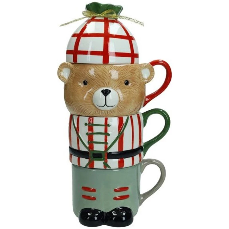 Set 4 Tazze Orsetto Impilabili BRANDANI Dolomite Colazione Natale Mug Orso, fotografia 9 di 9