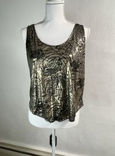 Vintage Tank Top Gold Lame Black Shimmer Going Out Club 70s/80s Floral Women's M