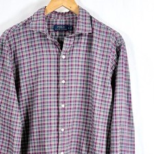 Polo Ralph Lauren Button Down Shirt Purple Green Plaid Cotton Mens Large