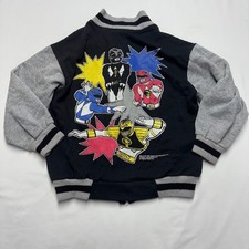 Vintage 1994 Power Rangers Wormser Varsity Jacket Black Grey Kids M 7 USA Made