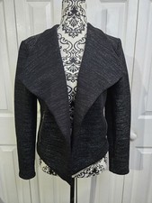 NWT Calvin Klein Black  Silver Long Sleeve Open Front Zip Pockets Jacket Blazer