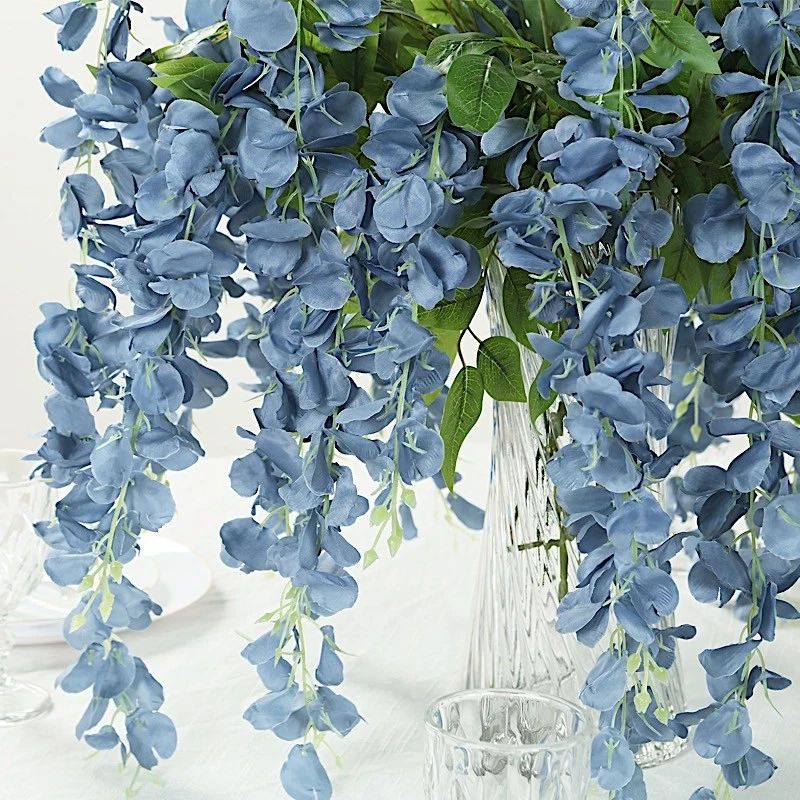 DUSTY BLUE 44" tall Silk Wisteria Flowers Hanging Vine Bush Wedding - Image 4 of 4