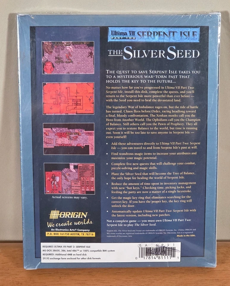 New Sealed Ultima VII Serpent Isle Silver Seed Origin IBM PC Big Box Game CIB - Image 2 of 4