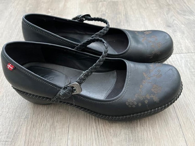 ECCO Cas Clog Braided MJ black leather Mary Jane shoes sz. 40/9 Floral