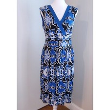 Abito Sandra Darren blu floreale midi scollo a V casual estivo taglia 10/#6178