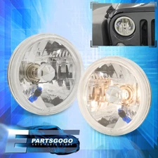 Universal 7" Diamond Cut Round Beam Halo LED Head Lights Lamps LH RH Kit Chrome