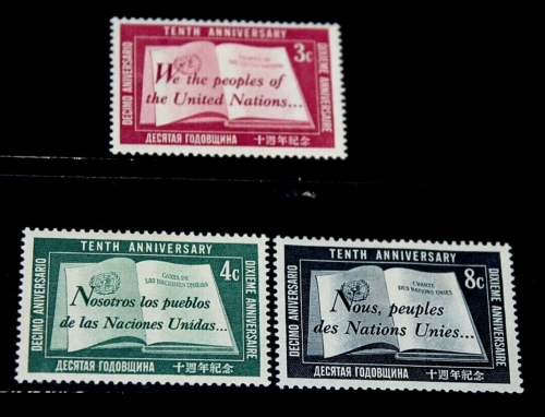 UNITED NATIONS 1955 UN DAY ISSUES IN SET OF 3 FINE M/L/H - Picture 1 of 1