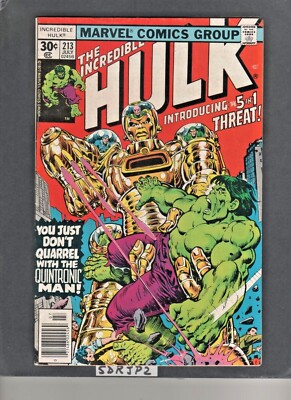INCREDIBLE HULK 213 FN/VF KEY 1st COMIC APP JACK of HEARTS NEWSTAND SHE-HULK1977