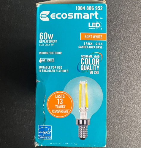 3pk EcoSmart LED Bulbs G16.5 Globe Clear Soft White 2700K Dimmable 886952 - Picture 3 of 6