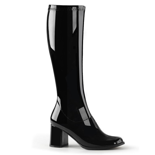 Sexy 3" Block High Heel Black Gogo Dancer Knee Boots Halloween Costume GOGO300/B